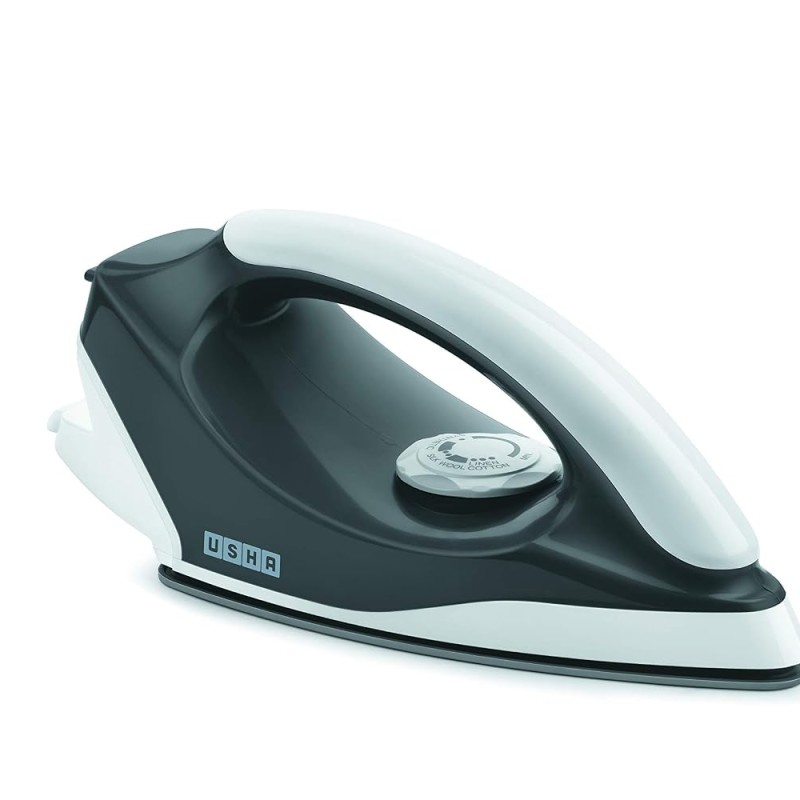 USHA Plastic Usha Aurora 1000Watt Dry Iron with Innovative Tail Light Indicator|Black Non Stick Soleplate for Longer Durability (Grey & White)