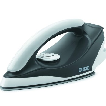 USHA Plastic Usha Aurora 1000Watt Dry Iron with Innovative Tail Light Indicator|Black Non Stick Soleplate for Longer Durability (Grey & White)
