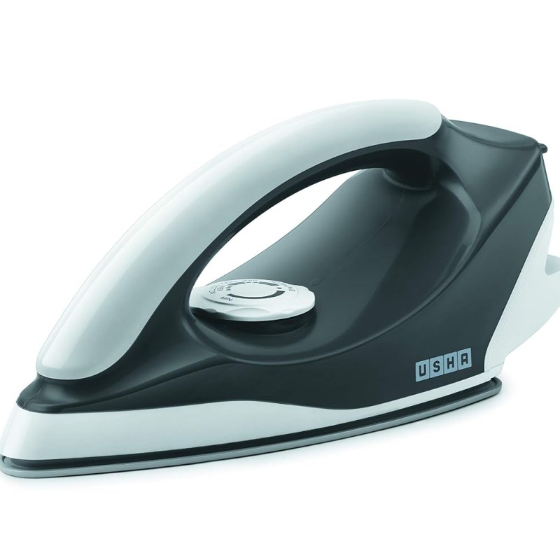 USHA Plastic Usha Aurora 1000Watt Dry Iron with Innovative Tail Light Indicator|Black Non Stick Soleplate for Longer Durability (Grey & White)