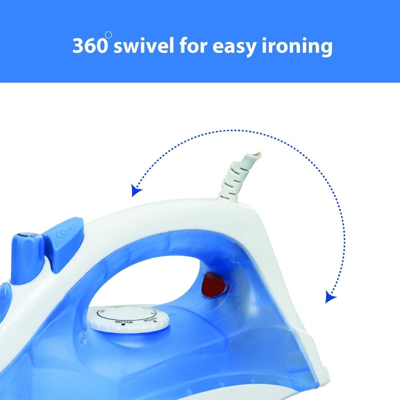 USHA Steam Pro SI 3713, 1300 W Steam Iron, Powerful Steam Output Up to 18 G/Min, Non-Stick Soleplate (White & Blue)