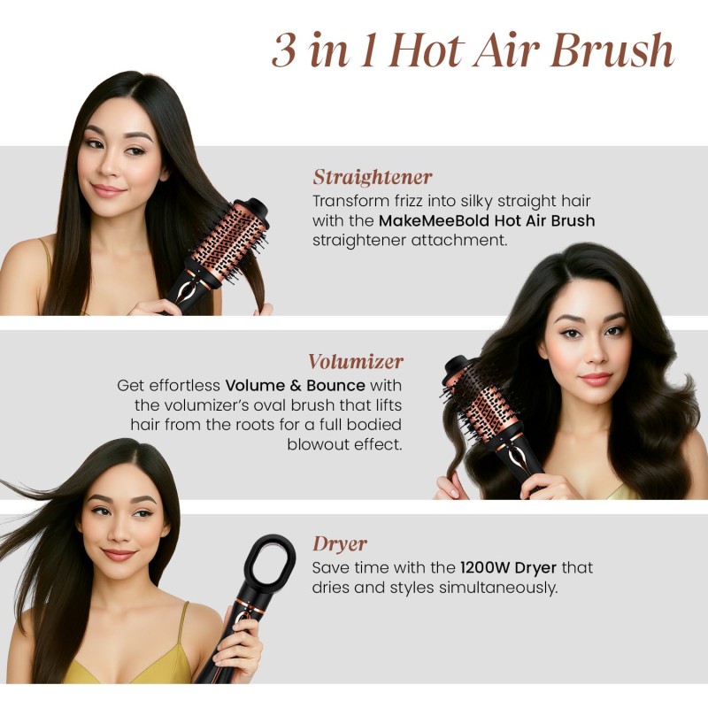 Urban yog MakeMeeBold 3-in-1 Hot Air Brush| 1.5-inch Barrel | Hair Dryer Hair Straightener Volumizer Blow Dryer Styling