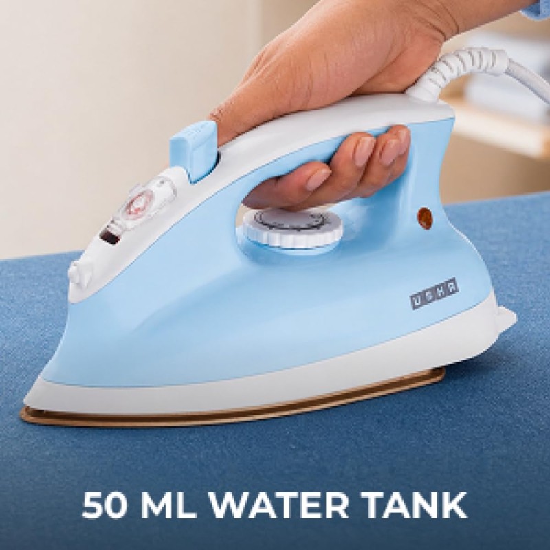 Usha Goliath Spray Tech 1200Watt Dry Iron with Water Spray Feature | Double Coated Golden Non Stick Soleplate for Longer Durability (Blue & White)