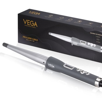 VEGA PROFESSIONAL Pro Cera Curls 19-25mm Conical Hair Curler for Women, Ceramic Curling Wand with LED Display