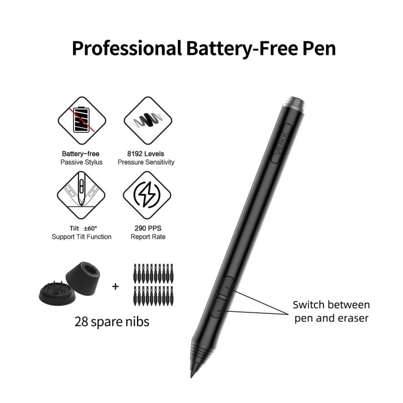 VEIKK A15PRO Graphic Drawing Pen Tablet 10 * 6 inch with 12 Hotkeys and a Quick Dial Support Windows, Mac, Linux, Tilt Pressure (8192 Level Pressure Battery -Free Stylus) (Yellow)