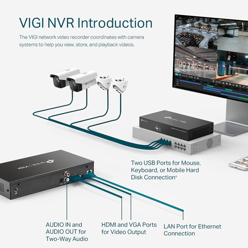 VIGI NVR1008H VIGI 8 Channel Network Video Recorder | H.265+ | 80 Mbps Video Access Bandwidth | Two-Way Audio | Remote Monitoring | ONVIF