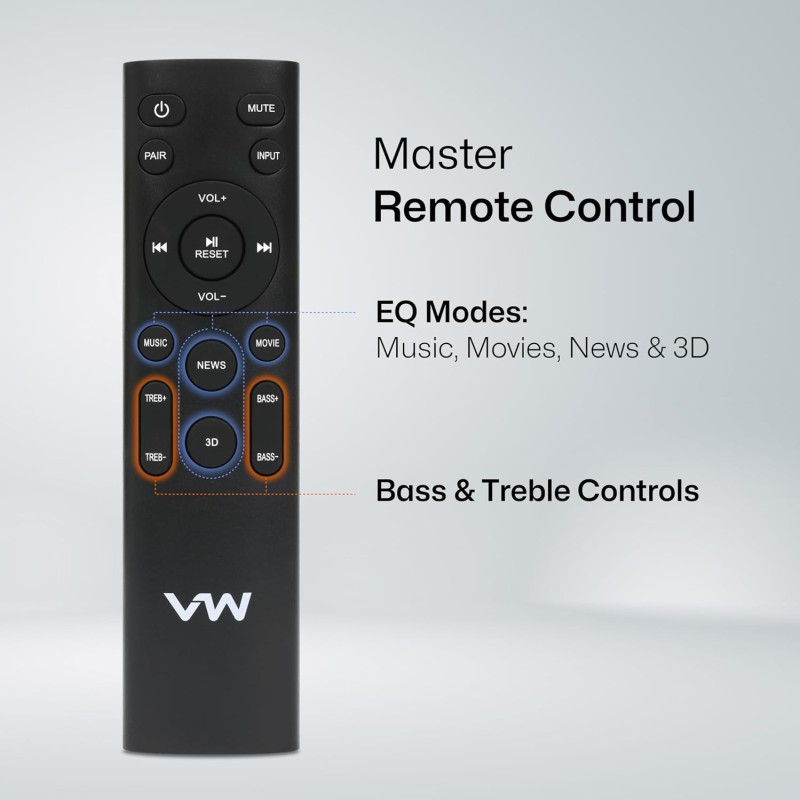 VW Sonic Bar | 120W Soundbar | 2.1 Channel Home Theatre | 5.25” Wired Subwoofer | Multiple Connectivity & Sleek Design (Black)