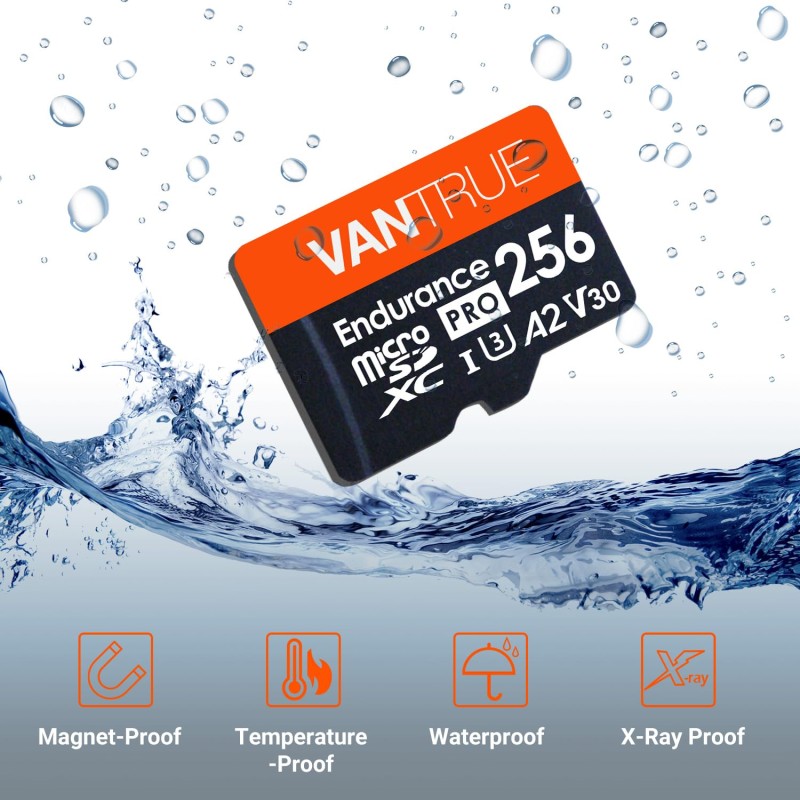 Vantrue 256GB microSDXC UHS-I U3 4K UHD Video High Speed Transfer Monitoring SD Card
