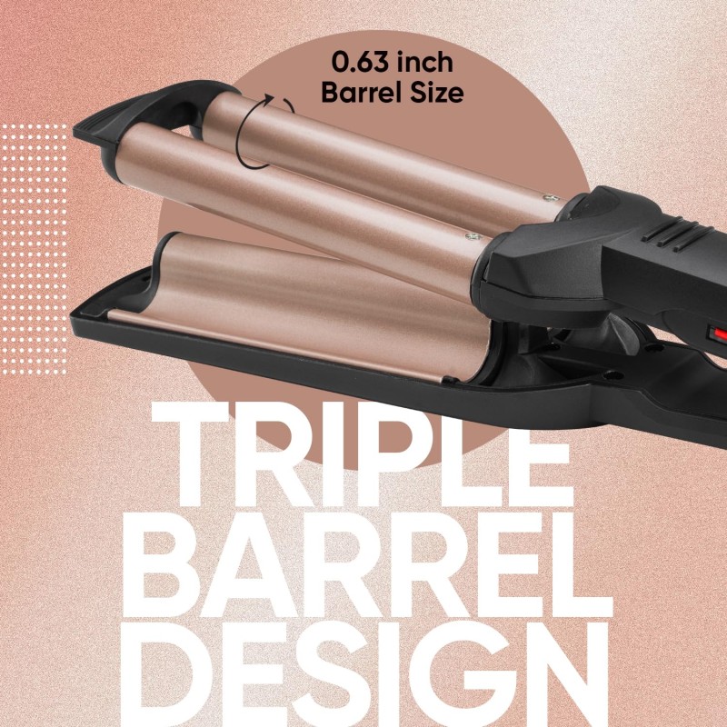 Vega I-Wave Hair Waver for Women with Ceramic Coated Barrel, Soft & Deep Wave Hair Curls, Black, (VHWR-01)