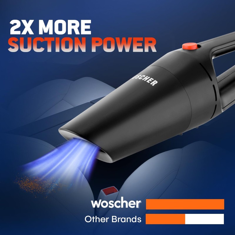 WOSCHER Prime Car Vacuum Cleaner 12V High Power 120W Handheld Portable Car Vacuum for Deep Cleaning (Black)