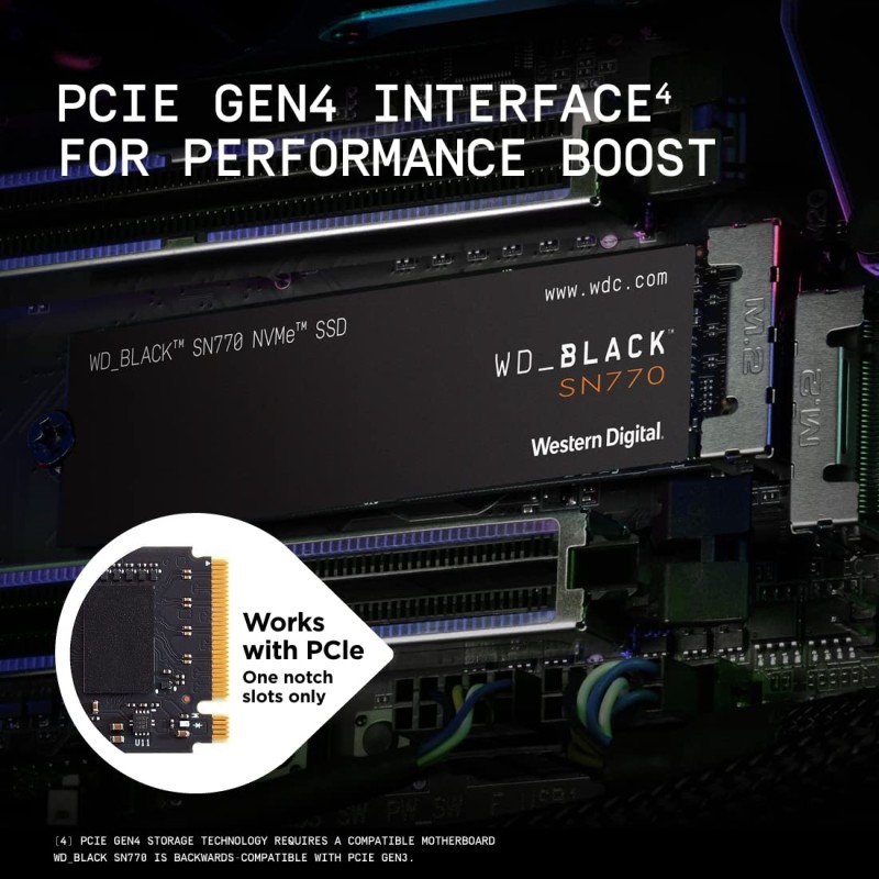 Western Digital WD Black SN770 NVMe 1TB, Upto 5150MB/s PCIe Gen 4 NVMe M.2 (2280), Gaming Storage, Internal Solid State Drive (SSD) (WDS100T3X0E)