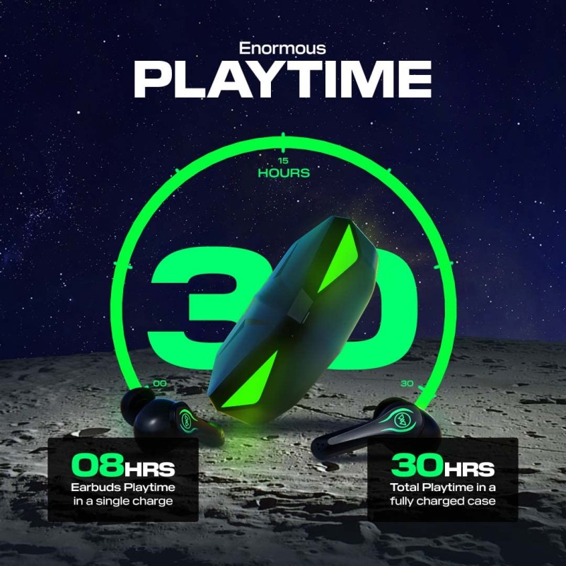 Wings Phantom Truly Wireless in Ear Earbuds with LED Battery Indiacator 50ms Low Latency 40Hrs Playtime, MEMS with Mic.