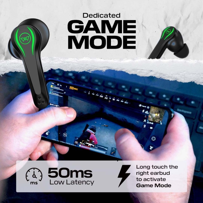 Wings Phantom Truly Wireless in Ear Earbuds with LED Battery Indiacator 50ms Low Latency 40Hrs Playtime, MEMS with Mic.