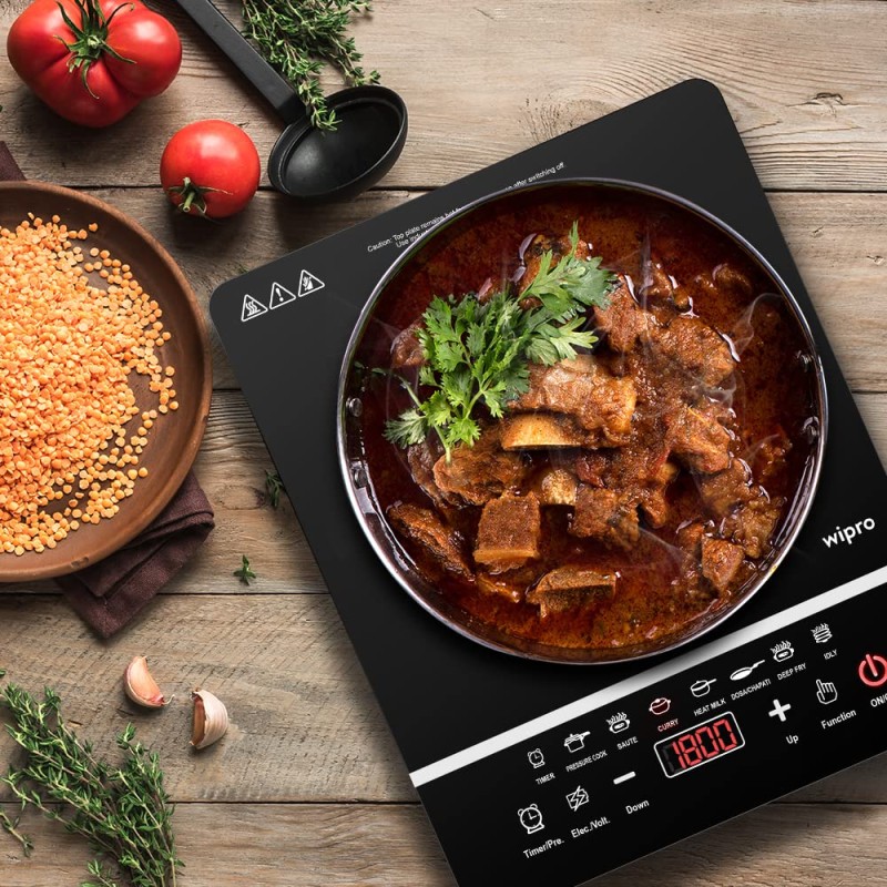Wipro 2000 watt Induction Cooktop Sensor Feather Touch (Black) with Crystal Glass Plate |Manual