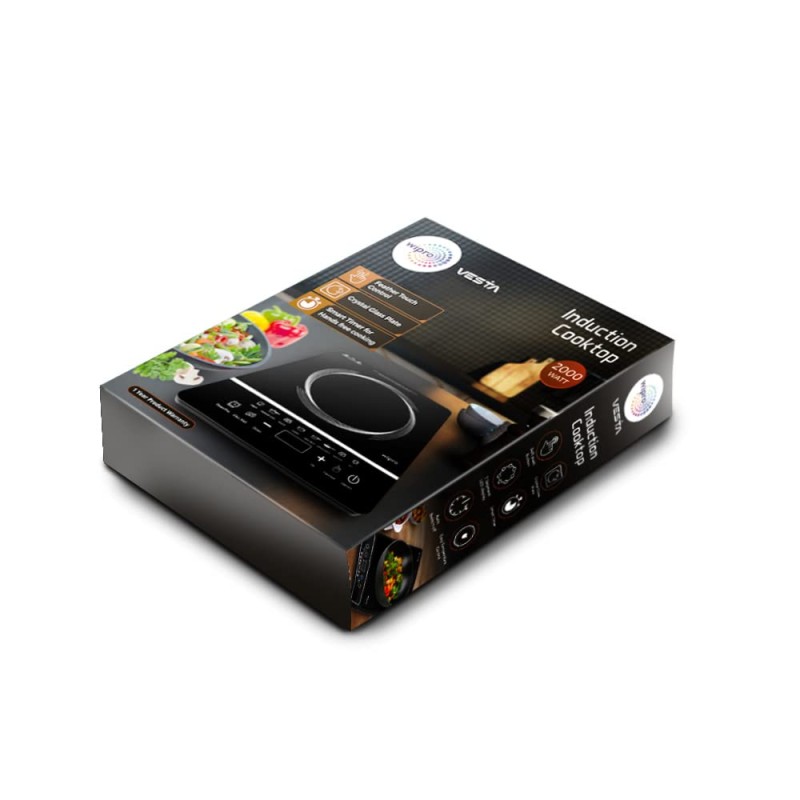 Wipro 2000 watt Induction Cooktop Sensor Feather Touch (Black) with Crystal Glass Plate |Manual