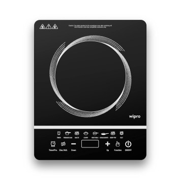 Wipro 2000 watt Induction Cooktop Sensor Feather Touch (Black) with Crystal Glass Plate |Manual