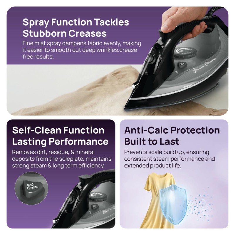 Wipro Elato GS209 Magnifico 2200 Watt Steam Iron with Ceramic Soleplate| Antidrip, Anticalc & Steam Burst| Steam Iron