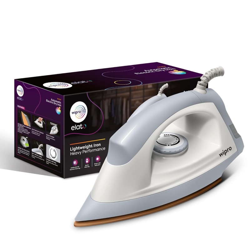 Wipro GD207Automatic Electric Dry Iron 1200 Watt With Large LED Indicator | Large Soleplate|Anti Bacterial German Weilburger