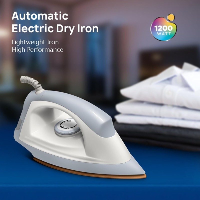 Wipro GD207Automatic Electric Dry Iron 1200 Watt With Large LED Indicator | Large Soleplate|Anti Bacterial German Weilburger