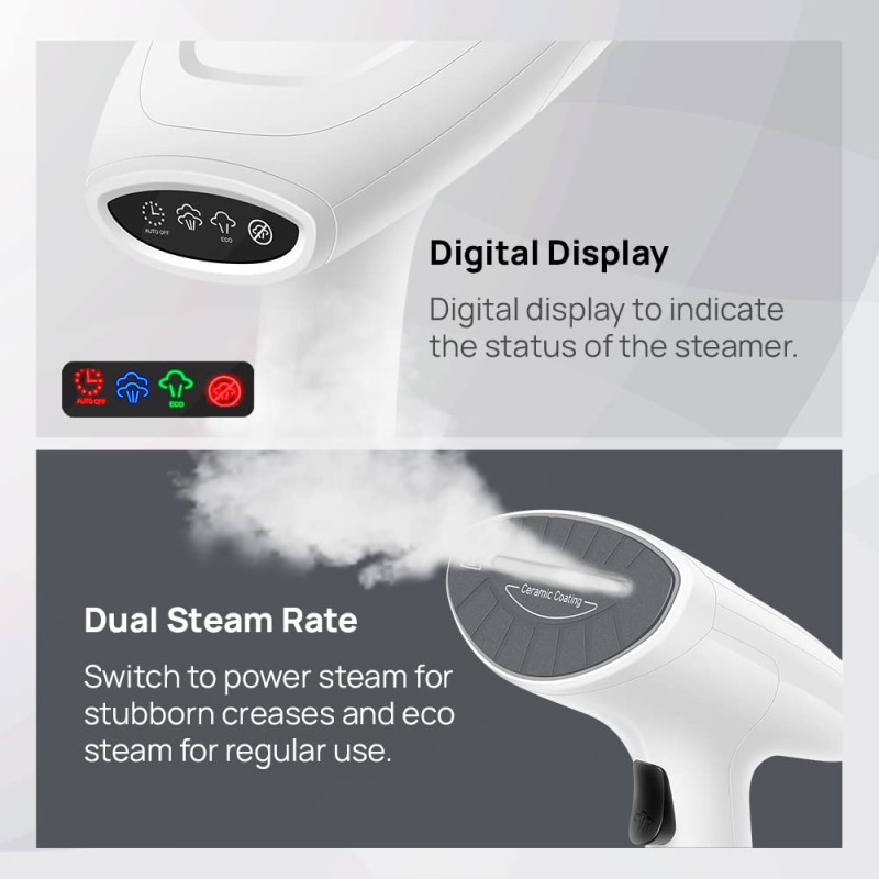 Wipro GST203 1380 Watt Handheld Garment Steamer, 2 Mode Steam Rate Control,Ceramic Soleplate,Vertical Steaming White