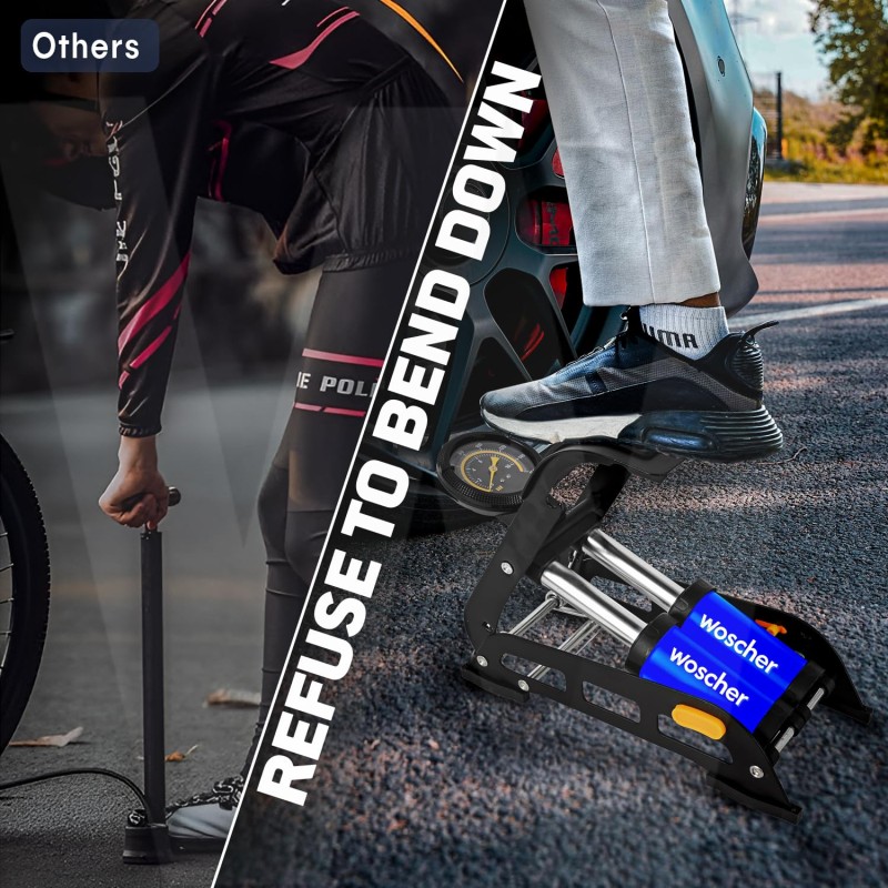 Woscher StepAir+ Double Cylinder Foot Tyre Inflator for Car and Bike, Air Pump