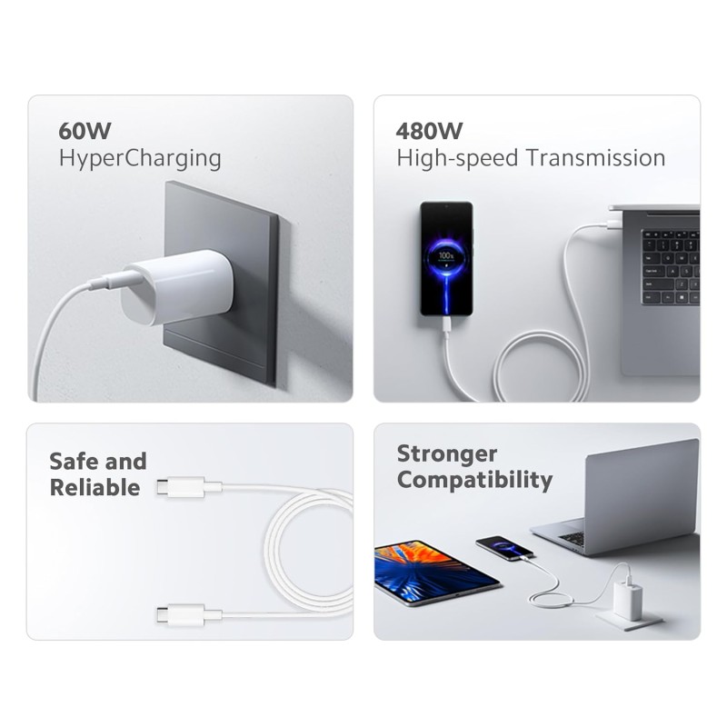 XIAOMI Mi Hypercharge 60W Type C to Type C Cable for iPhone, Samsung, Tablets, Laptops, Macbook & Other Type C Devices, Supports Power Delivery
