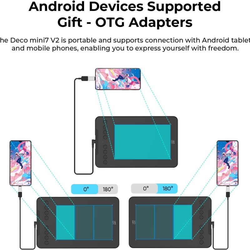 XPPen Updated Deco Mini7 V2 Drawing Tablet-16384 Levels of Pressure Battery-Free Stylus, 7 x 4 OSU Drawing Pad, 8 Hotkeys for Digital Art, Teaching, Gaming Graphic Tablet for Chrome, PC, Mac, Android