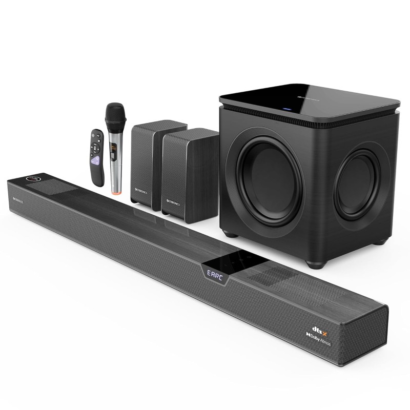 ZEBRONICS 1100 Watts Powerful Soundbar, 7.2.4 Home Theatre, Wireless, Dual Satellites & Driver Subwoofer, Dual Radiators Black