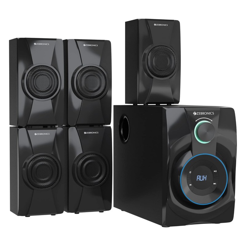 ZEBRONICS Basso 100 5.1 Home Theater Speaker with 5.25" Subwoofer, 90W RMS Powerful Bass, Bluetooth 5.1, Wall Mount
