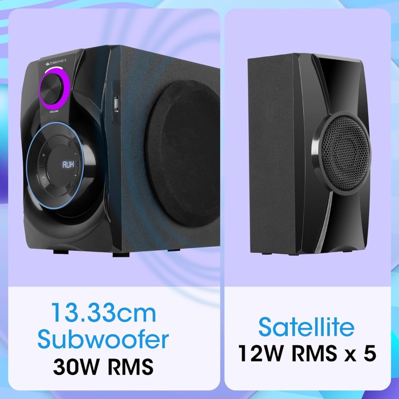 ZEBRONICS Basso 100 5.1 Home Theater Speaker with 5.25" Subwoofer, 90W RMS Powerful Bass, Bluetooth 5.1, Wall Mount