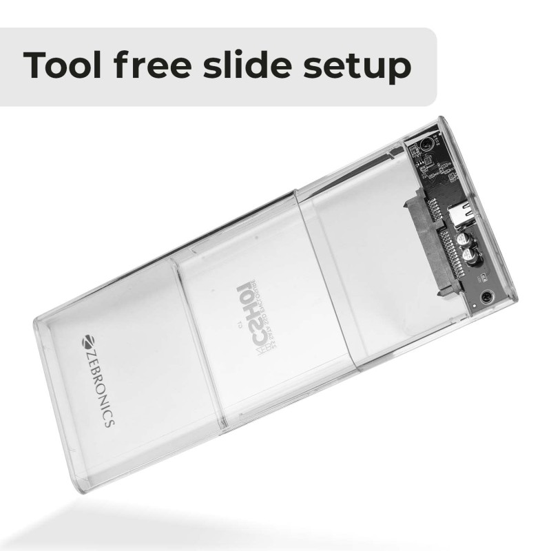ZEBRONICS CSH01 2.5 SATA SSD Enclosure with Transparent case, Type C 3.1, Upto 5 gbps* and Upto 6TB Max Storage Capacity