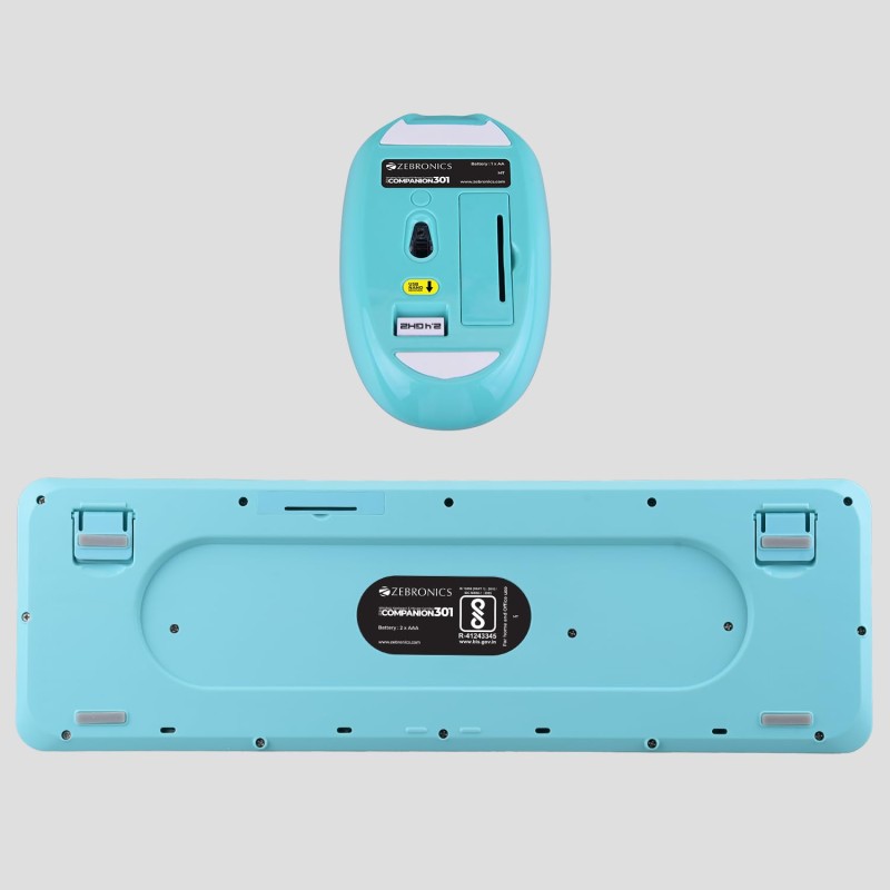 ZEBRONICS Companion 301 2.4GHz Wireless Keyboard & Mouse Combo with UV Printed, Retro Style Keys, 104 + 12 (Aqua Green)
