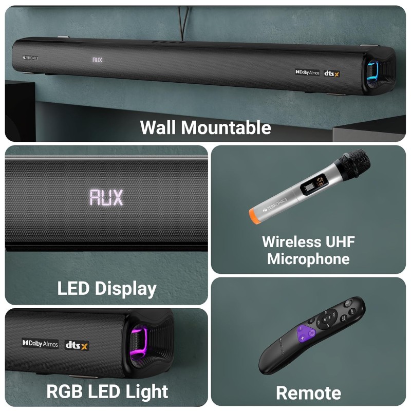 ZEBRONICS Juke BAR 9900 Soundbar, 725 Watts, DTS X, Dolby Atmos, 5.2.4 CH, 2X Wireless (Subwoofer & Satellites)