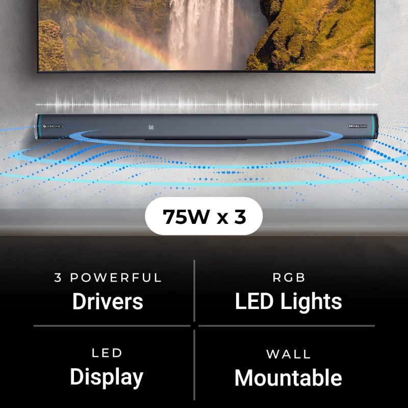 ZEBRONICS Juke bar 9550 pro 5.2 Soundbar (625 Watts), Dolby Audio, Dual Wireless Subwoofer & Wired Satellite, BT v5.3 Silver
