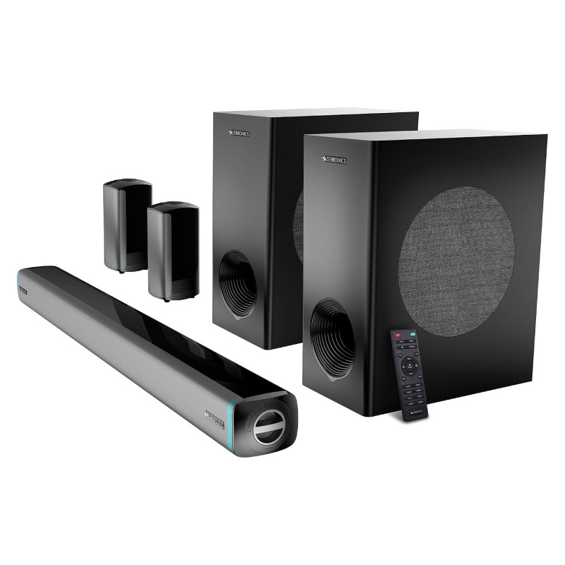 ZEBRONICS Juke bar 9550 pro 5.2 Soundbar (625 Watts), Dolby Audio, Dual Wireless Subwoofer & Wired Satellite, BT v5.3 Silver