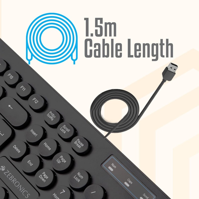 ZEBRONICS K24 Wired USB Keyboard, 104 Keys, Long Life 8 Million Keystrokes