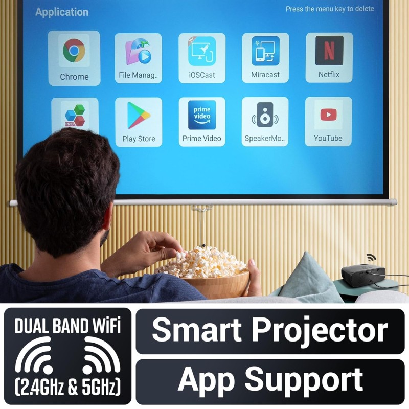 ZEBRONICS PIXAPLAY 55, Smart Projector, 10000 Lumens, 4K Support, 150 Inch Screen Size, Quad Core Processor