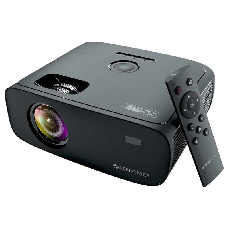 ZEBRONICS PIXAPLAY 55, Smart Projector, 10000 Lumens, 4K Support, 150 Inch Screen Size, Quad Core Processor