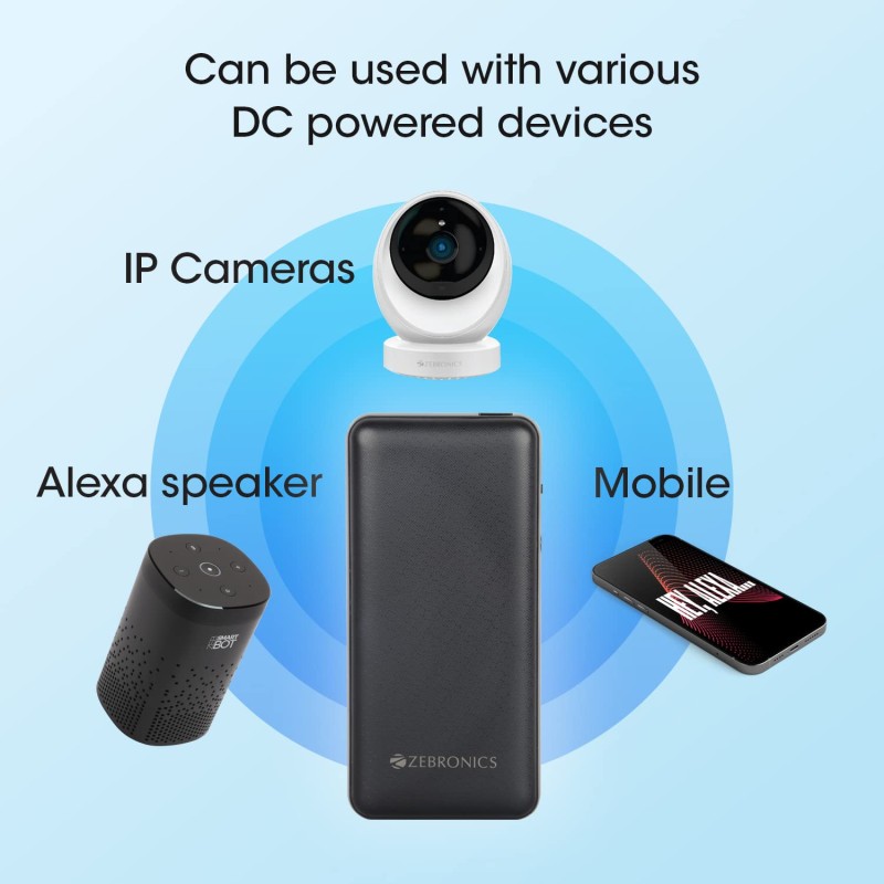 ZEBRONICS ZEB-M24Q27 Router UPS with 19200mAh, 48W max, Built-in protections, LED Indicator, DC 12V/9V/5V Input Output Support, Toggle Switch, DC5521 pin IO converters and 2X USB Output, Black