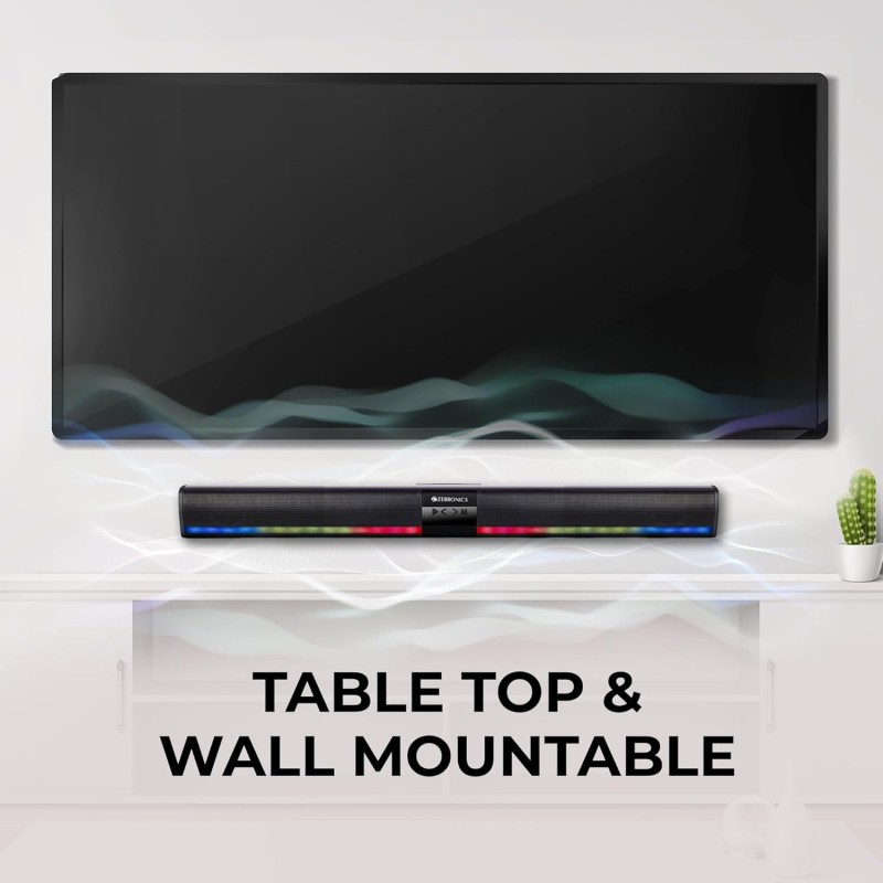 Zebronics Ace Plus Wireless Soundbar with 30W Output, Dual Passive Radiator, RGB Lights,Built-in Rechargeable Battery