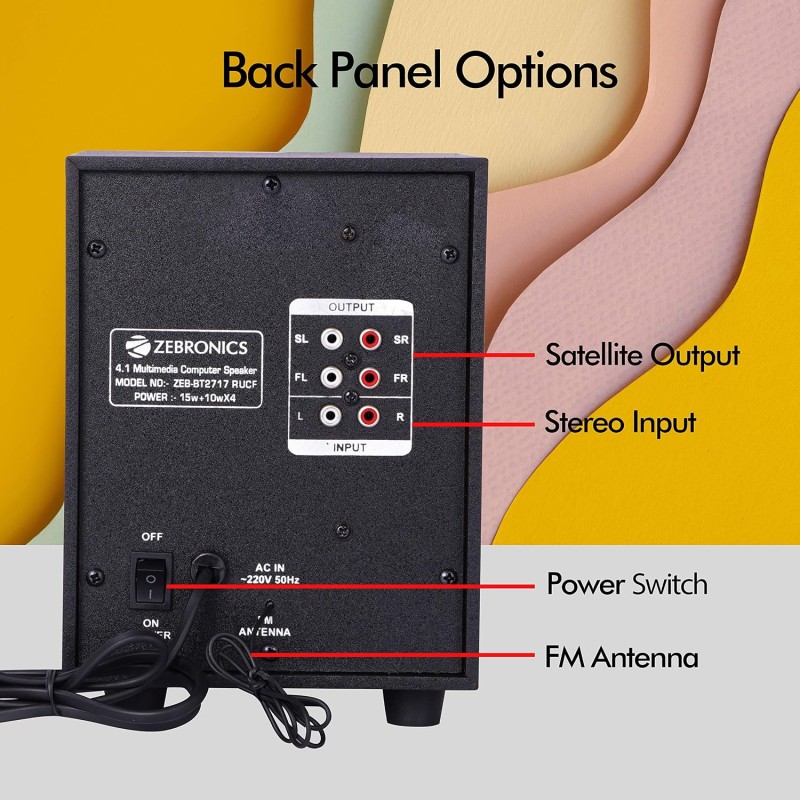 Zebronics BT2717 55W 4.1 Multimedia Speaker with Bluetooth Supporting, USB, SD Card, AUX, Built-in FM and Remote Control