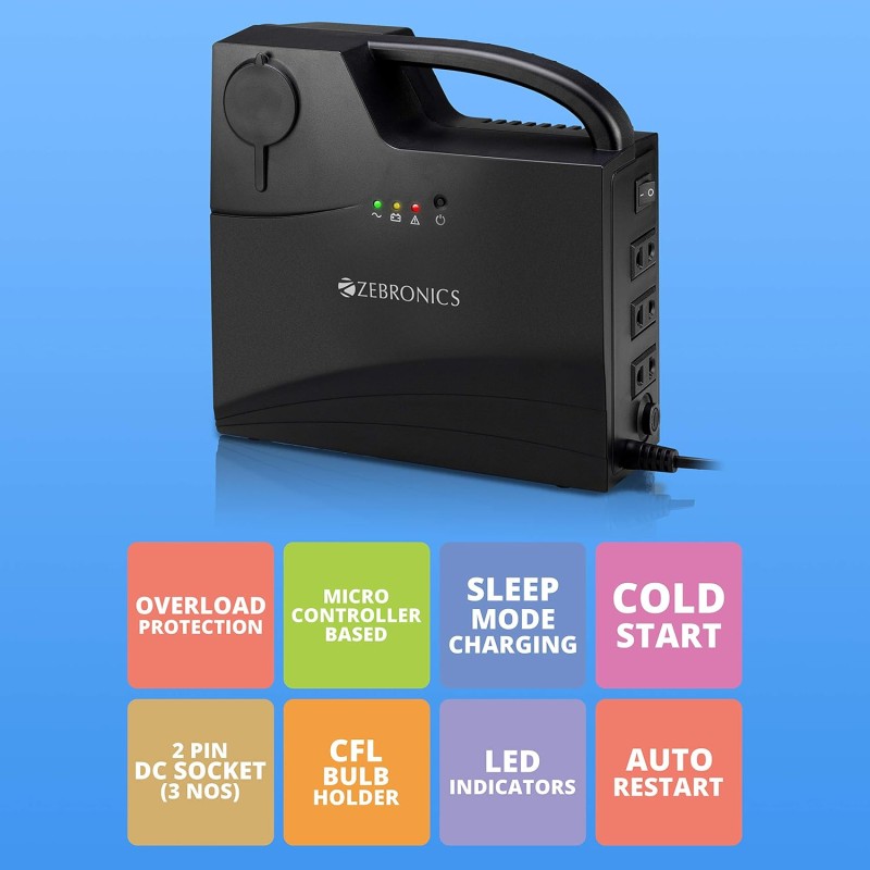 Zebronics CFL UPS Zeb-CU5013 with CFL Bulb Holder,Overload Indication,Microcontroller Based,2 pin DC Socket,Short Circuit Protection,Overload Indication