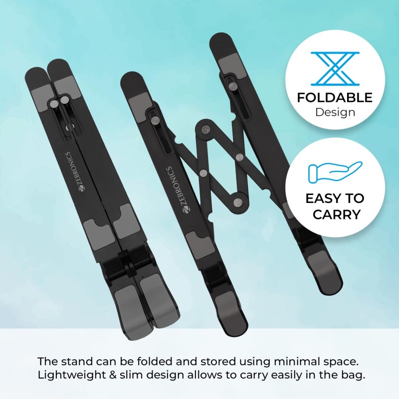 Zebronics-NS1500 Laptop Stand Featuring Foldable Design, Anti-Slip Silicone Rubber Pads, Supports