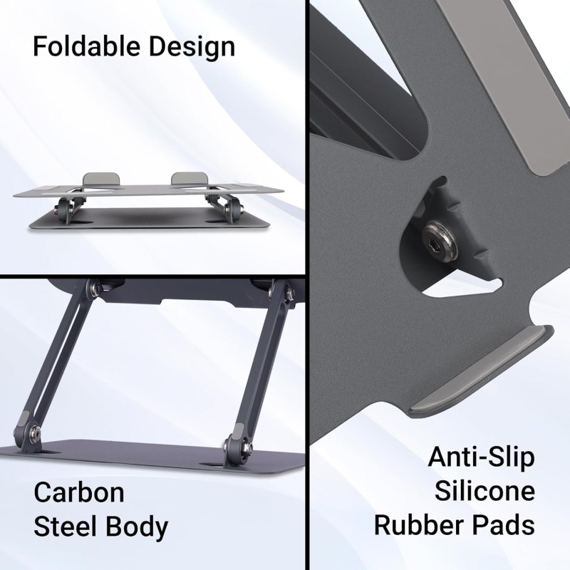 Zebronics NS3000 Portable Laptop & Tablet Stand Supports Upto 17” with Max. 5KG Support, Anti-Slip Silicone Pads, Foldable Design.