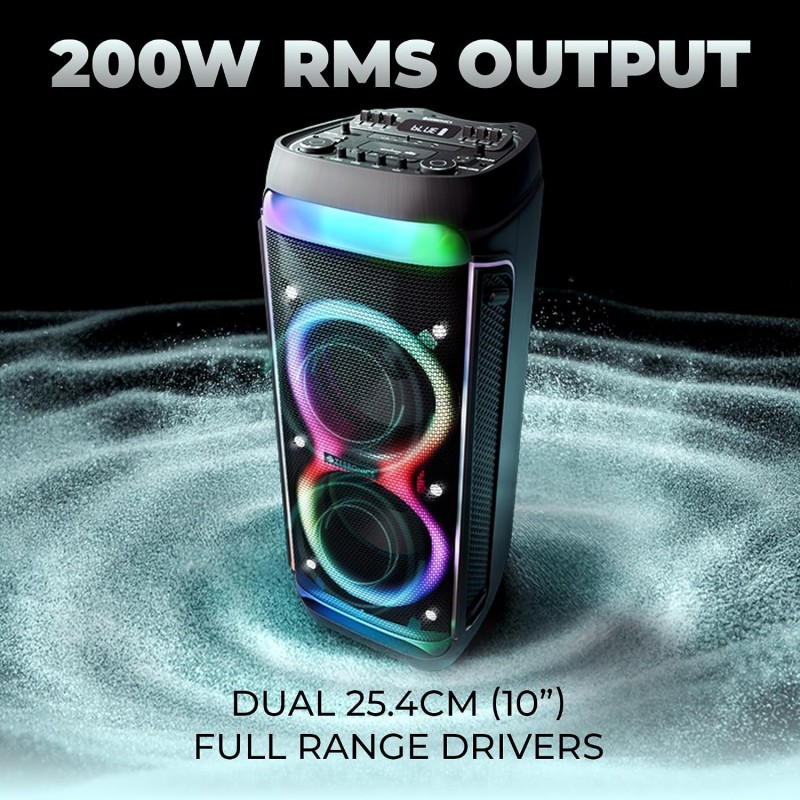 Zebronics Trolley DJ Speaker, 200W, Upto 9 Hours Playback, Dual 25.4cm Full-Range Drivers, Karaoke, TWS, BT v5.0, USB, SD (Party Fyre 102)