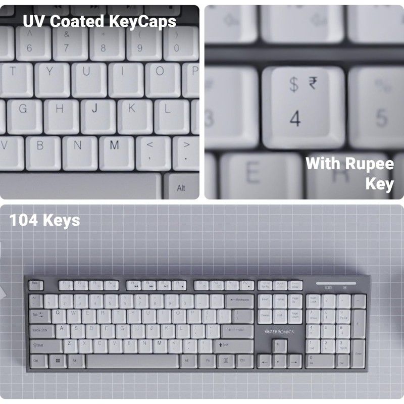 Zebronics Wireless Keyboard & Mouse Combo, 104 UV-Printed Keys, ₹ Key, 12 Multimedia Keys Companion 304