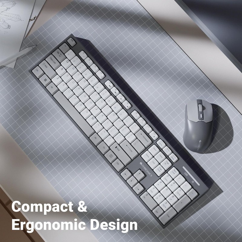 Zebronics Wireless Keyboard & Mouse Combo, 104 UV-Printed Keys, ₹ Key, 12 Multimedia Keys Companion 304