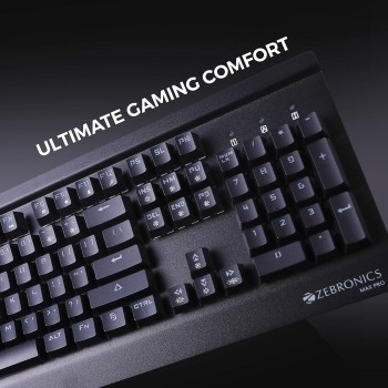 Zebronics Zeb-Max Pro Mechanical Gaming Full Size Keyboard, Suspended Keycaps, 18 RGB Light Modes (Gold Plated USB, Braided Cable)
