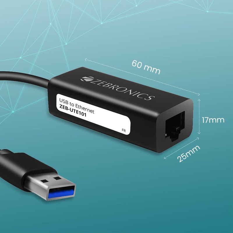 Zebronics Zeb-UTE101 USB to RJ45 Ethernet LAN Adapter, Up to 1000 Mbps, for Windows/Mac/Linux (Black)