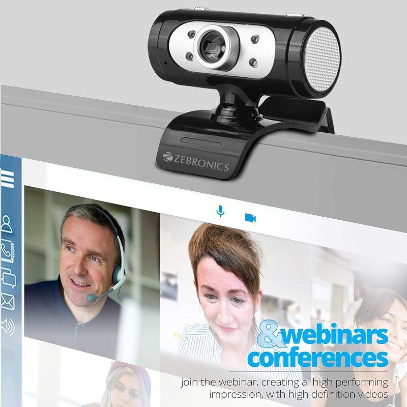Zebronics Zeb-Ultimate Pro (Full HD) 1080p/30fps Webcam with 5P Lens, Built-in Mic, Auto White Balance (Black)