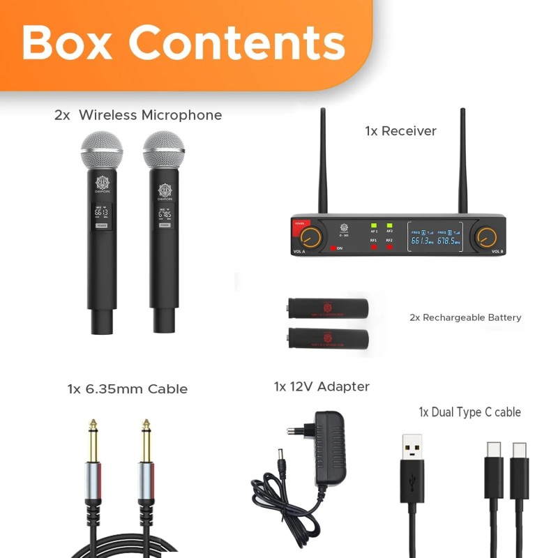 Digimore D-305 HH UHF Wireless Mic | 197ft Range |10Hrs Battery | Balanced XLR Output Microphone Output Microphone